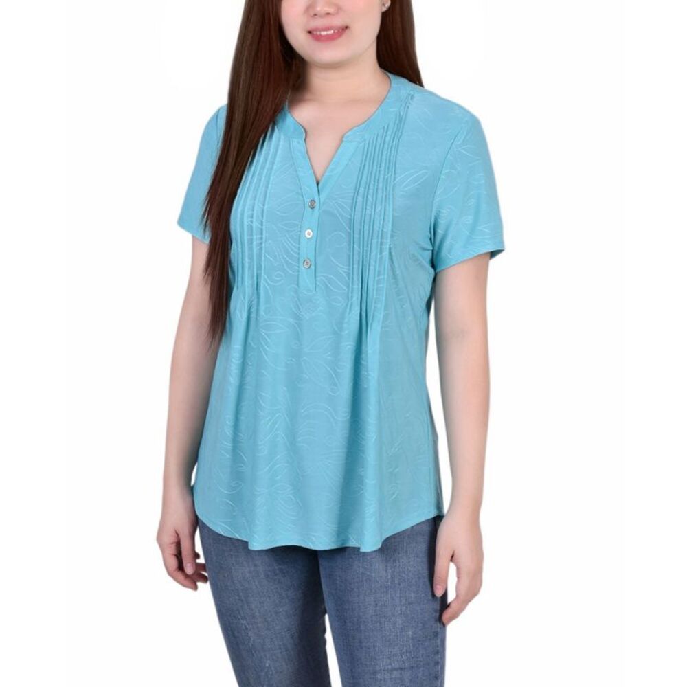 NY Collection Petite Pintuck Short Sleeve Top